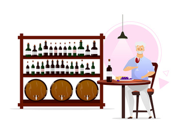 Man in wine cellar flat color vector illustration preview picture