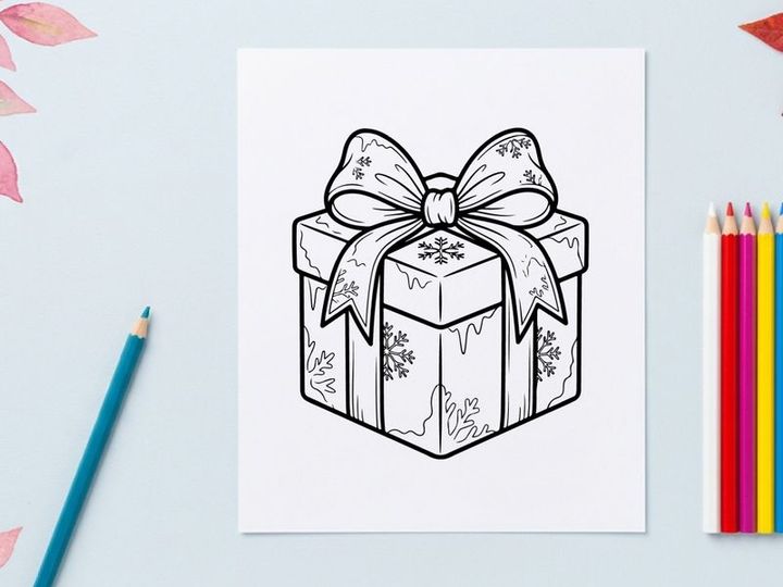 Elegant silver Christmas gift box with white ribbon bow for festive holiday celebrations