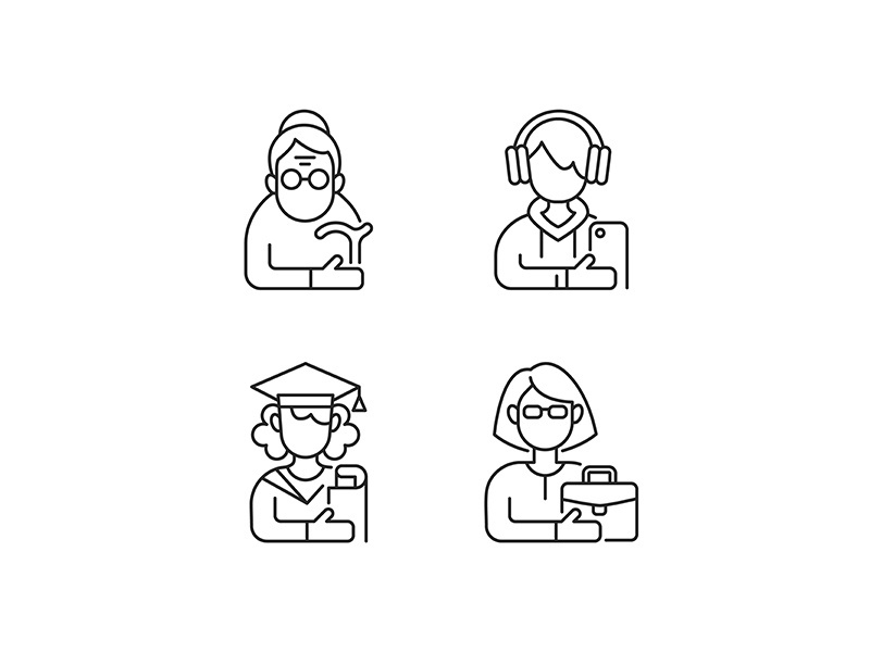 Age and gender differences linear icons set