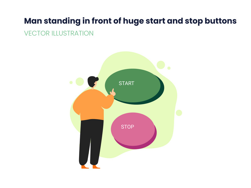 Man standing in front of start and stop buttons