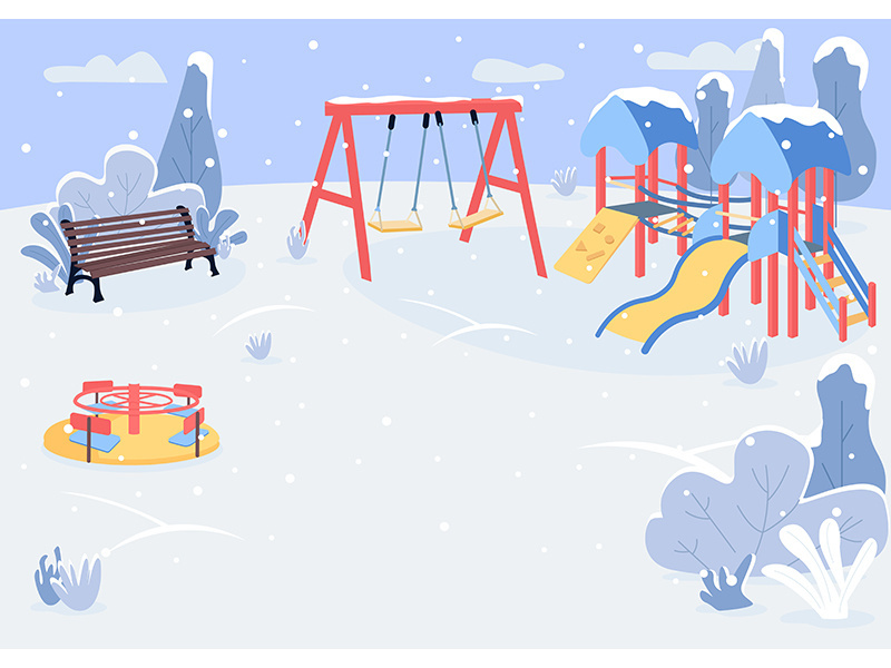 Playground in winter flat color vector illustration