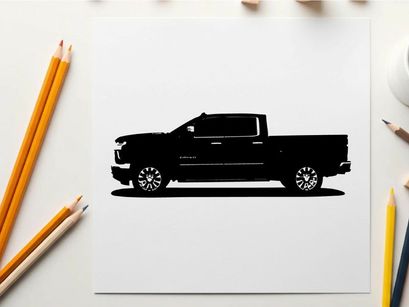 Silhouette of a black pickup truck on a white background