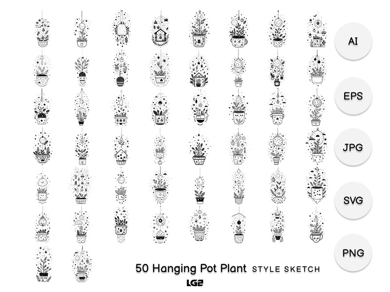 Hanging Pot Plant Element Icon Black