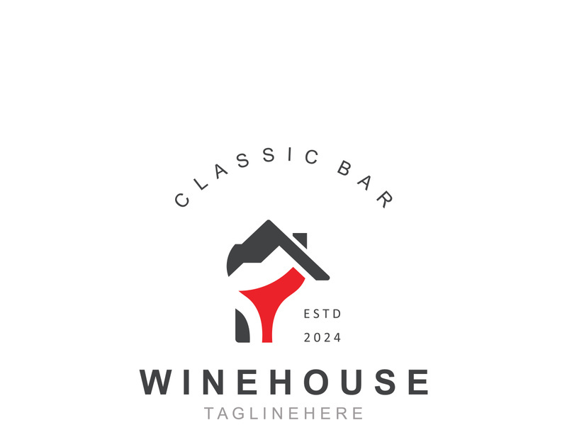Wine house logo design cretive with drink glass and house template