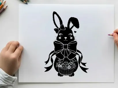 Silhouette of a cute bunny with a big bow