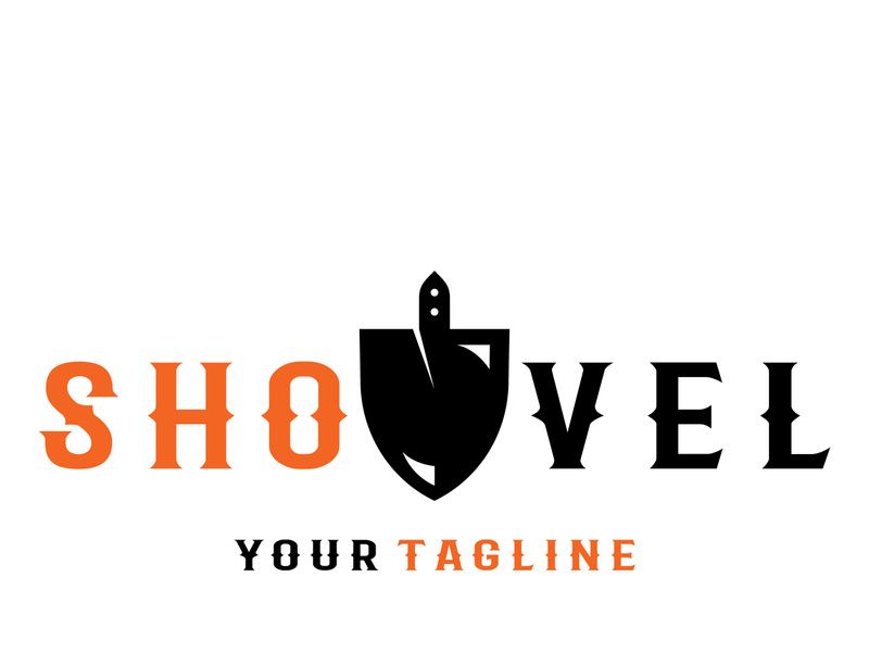 Shovel logo for agriculture, excavation,building, mining foundation. gardening vector set design with leaves