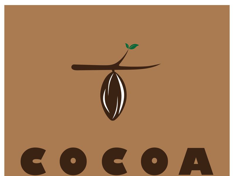 cocoa logo,cocoa bean,cocoa tree,cocoa branches and leaves,chocolate mix on white background,vintage,modern,simple,minimalist icon illustration template design vector