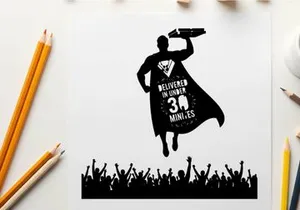 Silhouette of a superhero delivering food in a cape