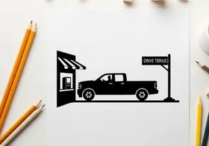 Silhouette of a pickup truck at a drive thru restaurant