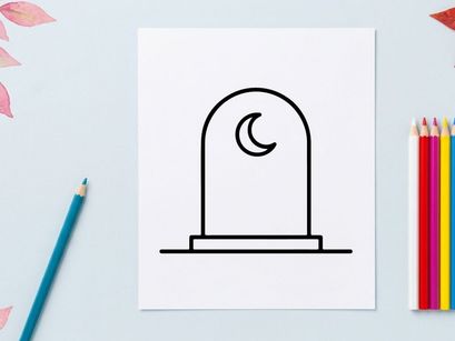 Halloween crescent moon icon on white background. Spooky night sky symbol for seasonal design and decorations.
