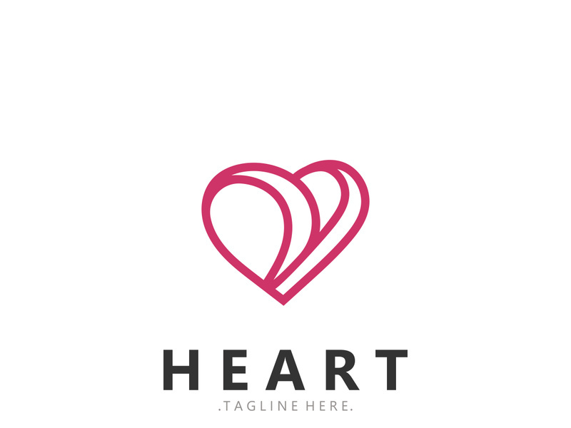 Heart logo design template, luxury ribbon Valentines day and love stripe logotype