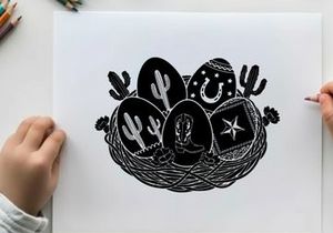 Western easter eggs in a basket silhouette