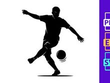 Silhouette of a soccer player kicking a ball in mid action
