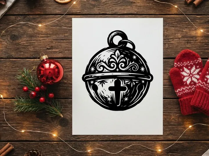 Vintage Christmas jingle bell illustration, decorative holiday ornament icon design.