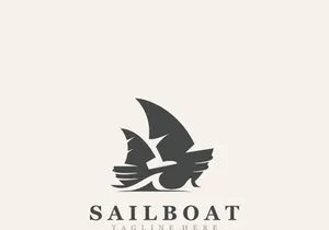 Sail boat logo water lines hipster design minimalist template