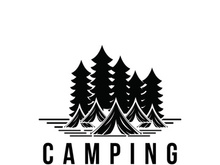 Pine trees and camping tent textured logo design vector illustration