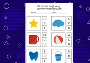 Circle the beginning sound of each picture. Educational game for kids