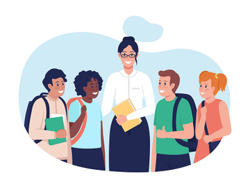 Teacher with students 2D vector isolated illustration preview picture