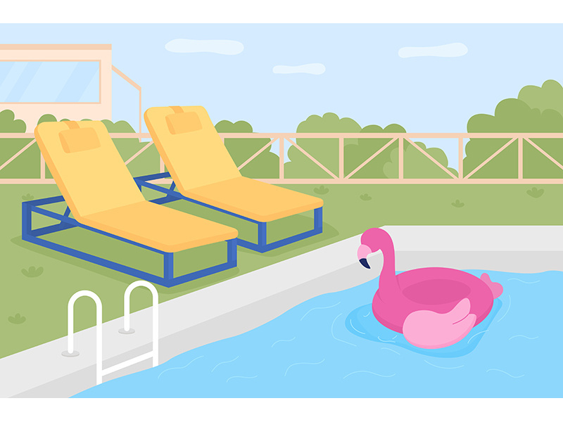 Home swimming pool flat color vector illustration