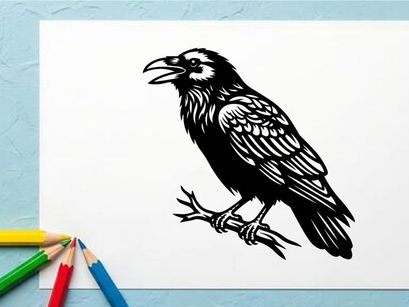 Detailed black and white illustration of a hawk with intricate feather patterns