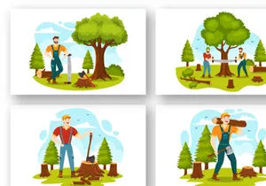 16 Chopping Timber and Cutting Tree Illustration