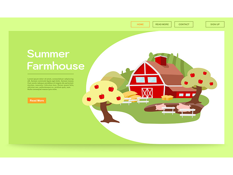 Summer farmhouse landing page vector template