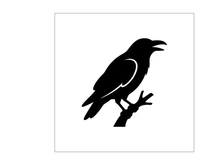 Silhouette of a Crow Perched on a Branch in Black and White