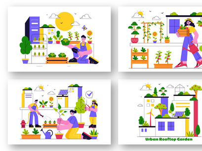 10 Urban Farming Rooftop Garden Illustration