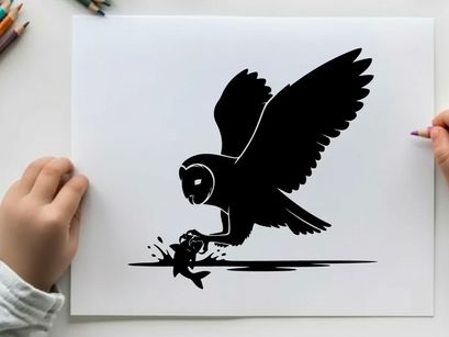 Silhouette of an owl swooping down to catch prey in mid air