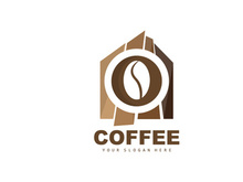 coffee bean drink logo design in brown color vector illustration