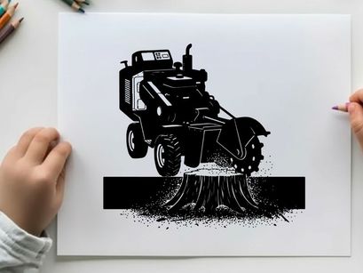 Silhouette of a tractor with a brush cutter attachment in action
