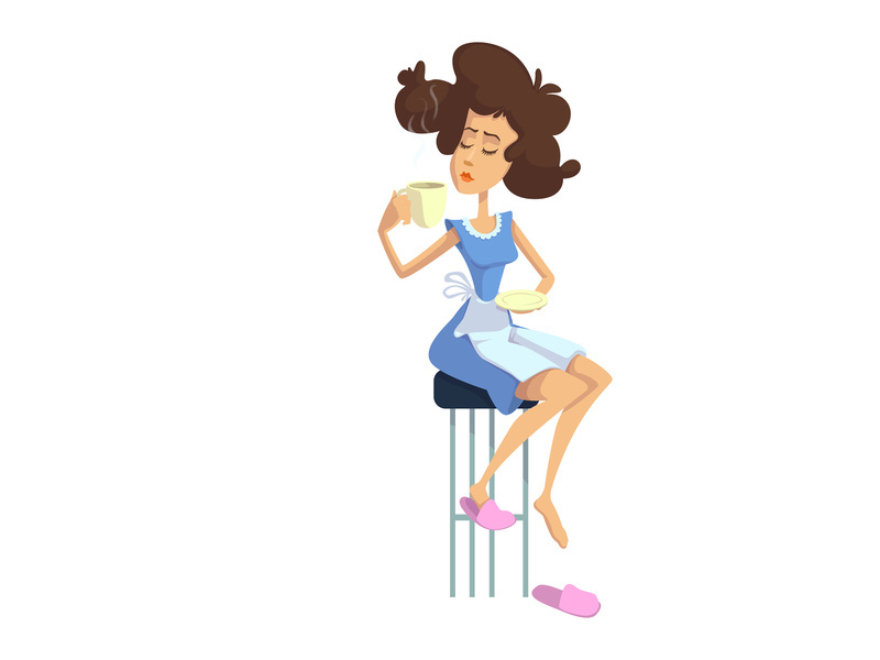 Woman relaxing with tea flat cartoon vector illustration