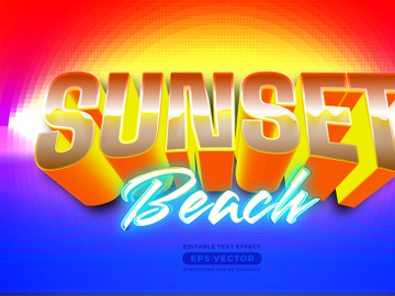 Sunset beach retro editable text effect style with vibrant theme realistic neon light concept for trendy flyer, poster and banner template promotion preview picture