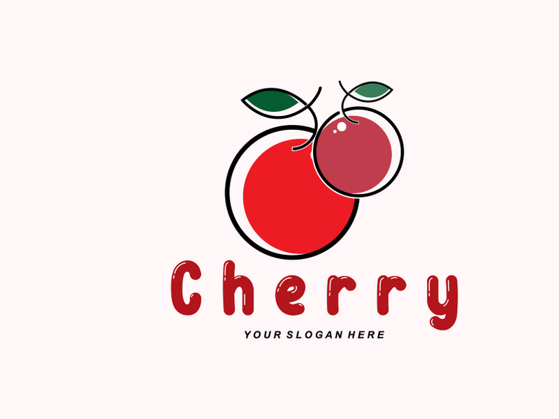 Cherry Fruit logo, Red Colored plant vector illustration, Fruit Shop Design, Company, Sticker, Product Brand