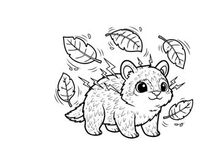 Cute raccoon autumn leaves falling vector illustration