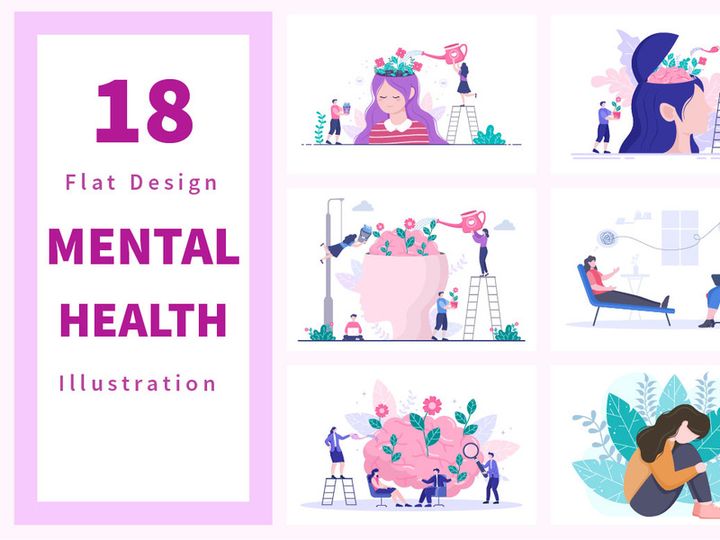 18 Mental Health Psychology Flat Illustration