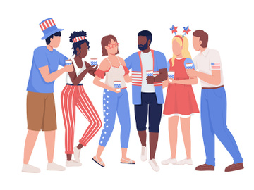 Friends group celebrating July fourth semi flat color vector characters preview picture