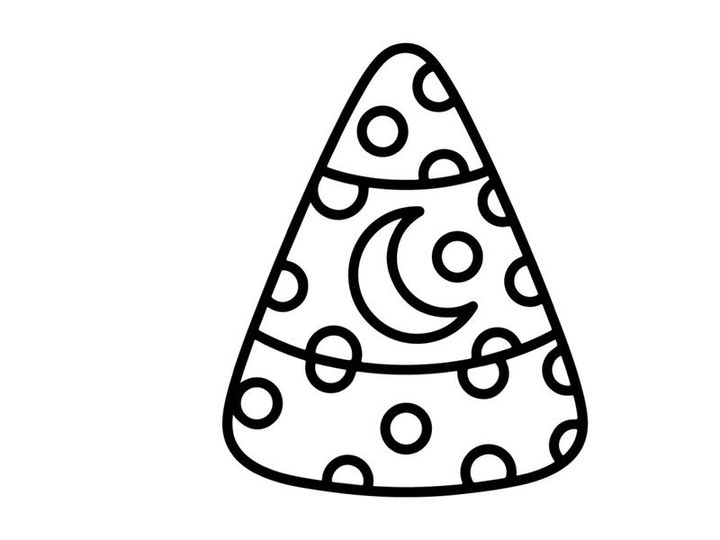 Halloween candy corn line art icon. Festive holiday treat illustration for coloring pages.