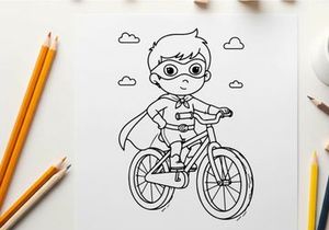 Boy superhero riding bike vector illustration flat design