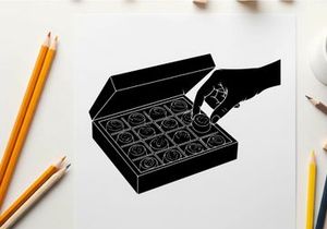hand opening chocolate box gift vector illustration