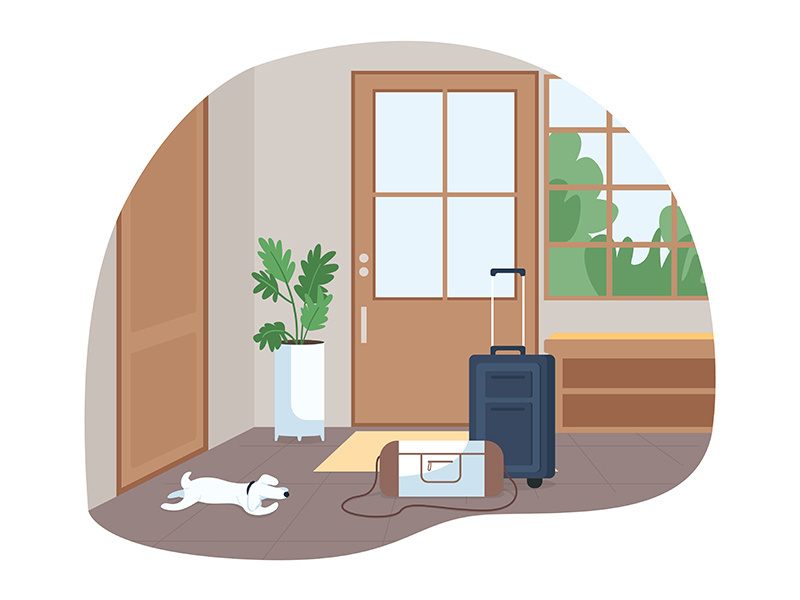 Hallway with baggage for family trip 2D vector web banner, poster