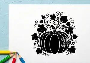 Decorative Halloween Pumpkin with Vines and Leaves
