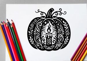 Halloween pumpkin with candle silhouette for spooky holiday decor