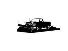 Silhouette of a pickup truck with snowplow attachment