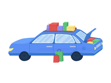 Car with purchased goods flat color vector object preview picture