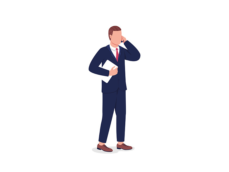 Businessman on phone call flat color vector faceless character