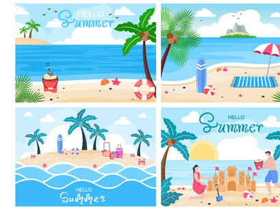 21 Happy Summer Time in Beach Illustration