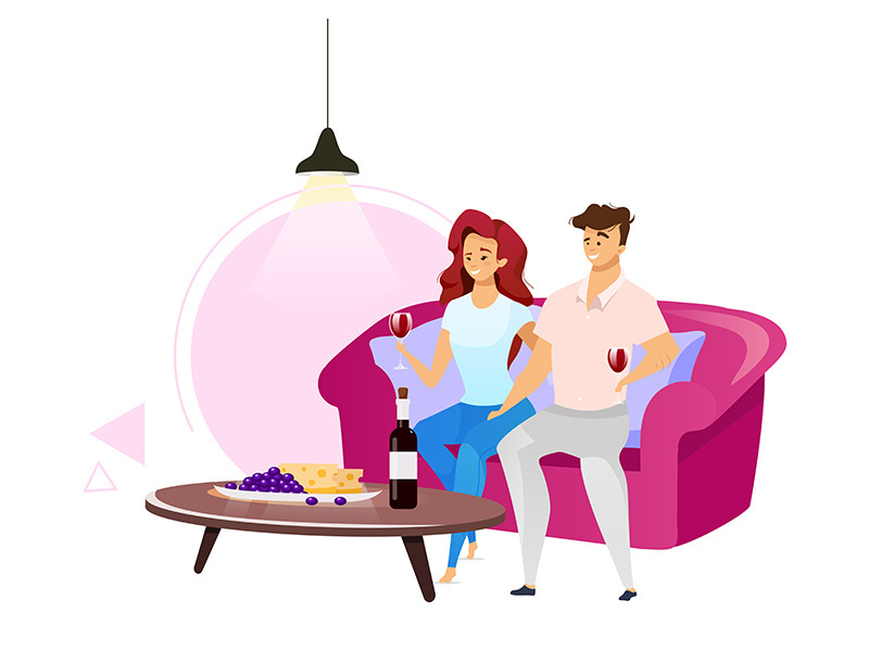 Couple drinking red wine flat color vector illustration