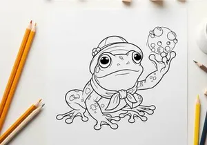 Cute frog juggling bubbles vector illustration flat design
