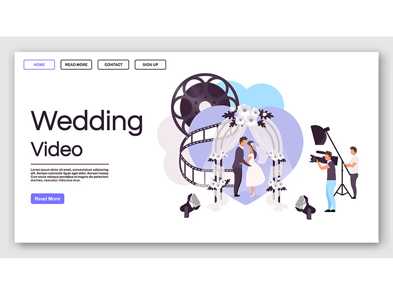 Wedding video landing page vector template